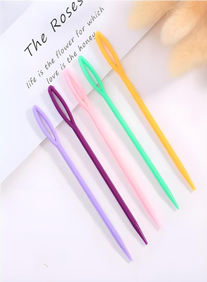 DODHAR Plastic Locking Stitch Markers for Knitting & Crochet (10 Pcs, Multicolor) + Large Eye Plastic Yarn Sewing Needles (6 Pcs) - Crochet, Weaving & Wool Accessories Set (Stitch Markers Needles) - Image 3